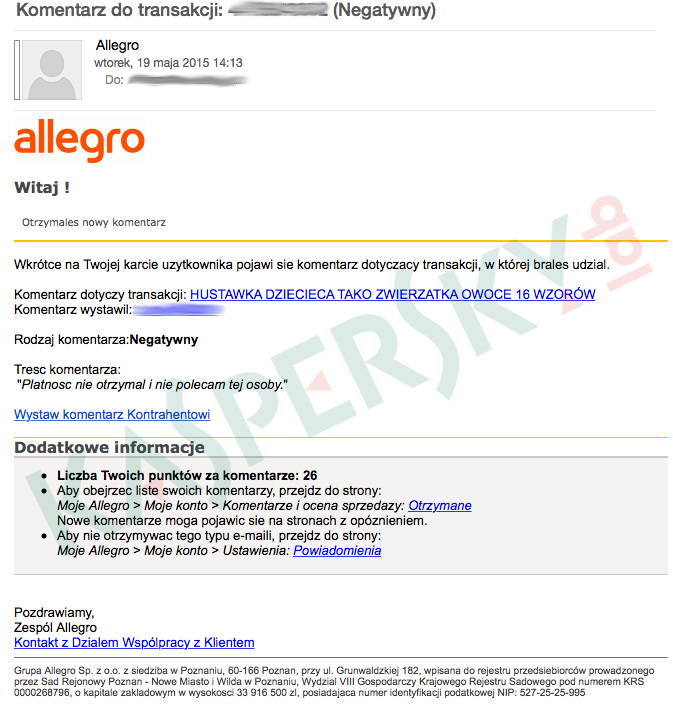 Atak phishingowy na użytkowników serwisu Allegro