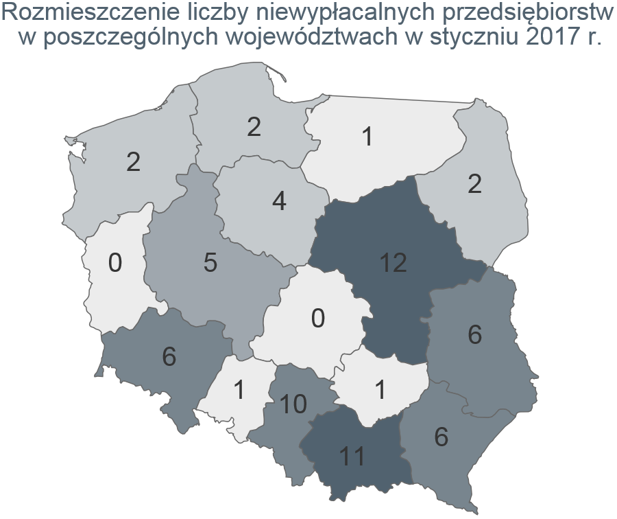województwa w polsce – niewypłacalne firmy w styczniu 2017
