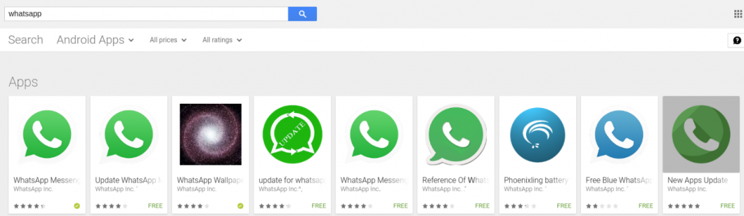 Przykłady aplikacji podszywających się pod WhatsApp