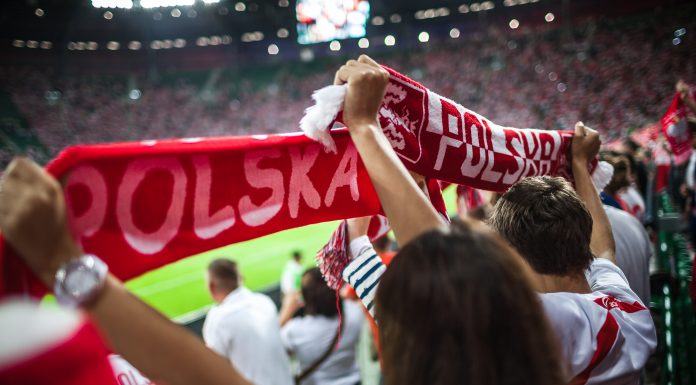 WROCLAW – SEPTEMBER 11: Polish supporters at Stadion Miejski in