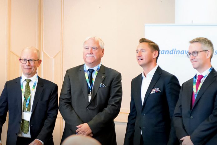 Od lewej: Ambasador Danii - Ole Mikkelsen, Prezes SPCC - Carsten Nilsen, Marszałek Województwa Zachodniopomorskiego - Olgierd Geblewicz , Ambasador Szwecji - Stefan Gullgren