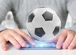 Man holding a Football ball and connection isolated 3d rendering