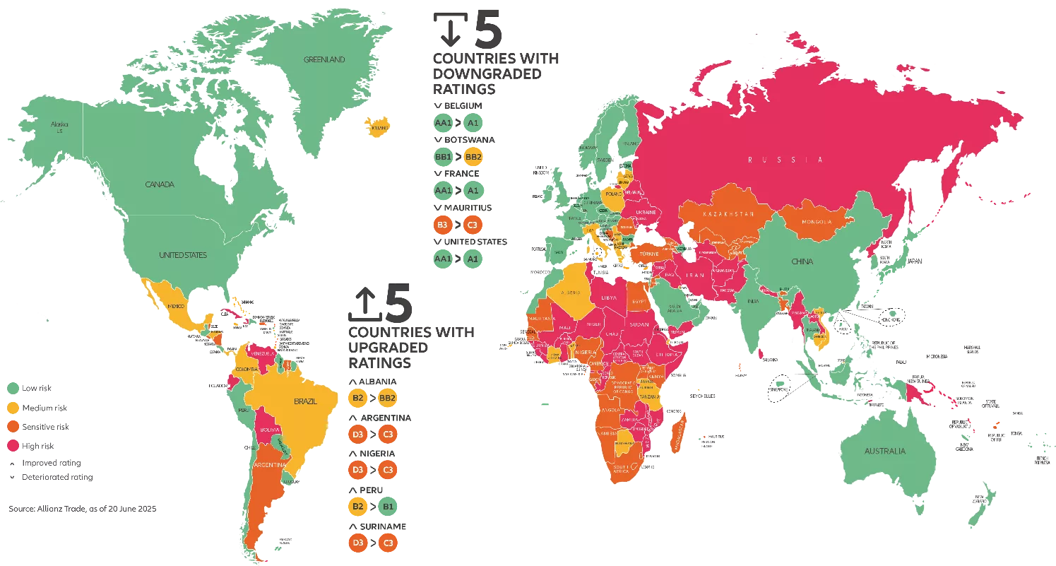 Mapa ryzyka dla poszczególnych krajów