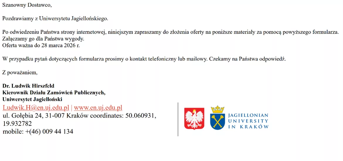 Cyberprzestępcy podszywają się pod Uniwersytet Jagielloński