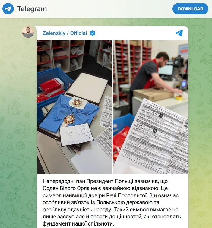 Zełenski odsyła Order Orła Białego kurierem